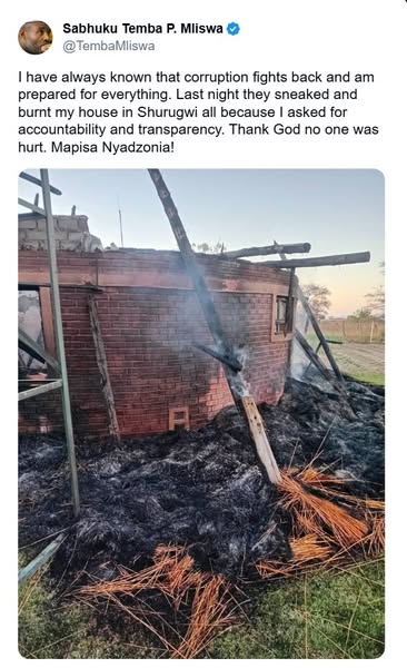 Temba Mliswa’s House Destroyed in Suspected Arson Attack