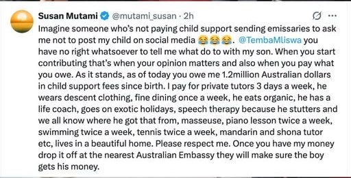 SUSAN MUTAMI CONTINUES TO LABEL TEMBA MLISWA   AS ‘A GOOD FOR NOTHING LOUD MOUTH’- “PAY UP, $1.2M OWED”